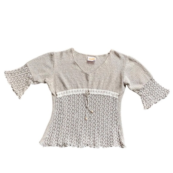 Tops - Vintage Santika Peru Boho Crochet Knit Top Cotton V Neck Empire Waist M